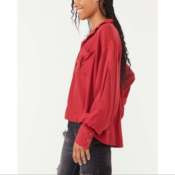 🔴SOLD🔴Free People Erin's Jacquard Oversize Button Front Top Size M - Picture 3 of 7